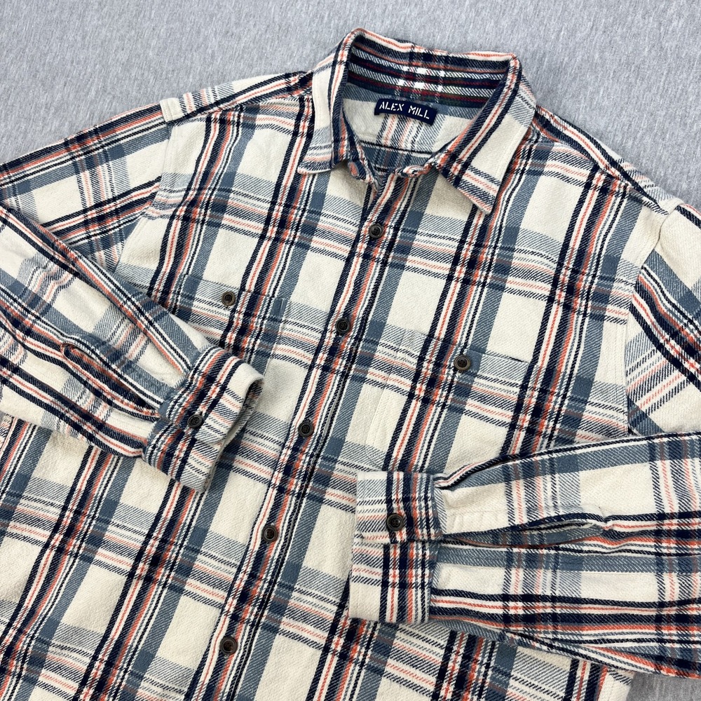 Alex Mill Heavyweight Flannel Shirt Mens L (Estimate) Ivory Plaid 100% Cotton